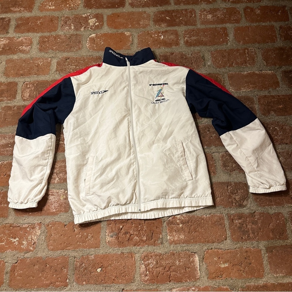 Vintage Y2K Speedo Windbreaker Jacket M Back Vent White and Navy Lightweight